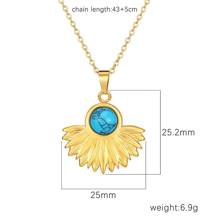Collier d'amour en queue de poisson de luxe léger transfrontalier mode or naturel turquoise pendentif en acier titane en forme d'éventail collier de clavicule chaîne pour Wo_voghion.com