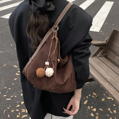 休闲大容量腋下包包女2025秋季新款麂皮绒托特包简约单肩斜挎包