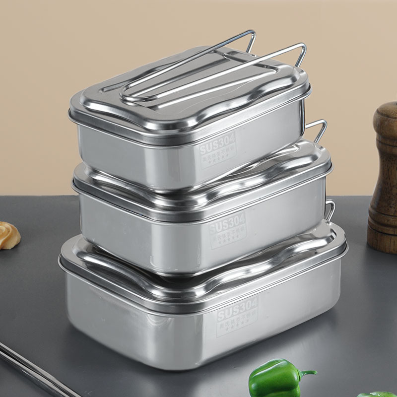 Caja de almuerzo de acero inoxidable 304 con asa multi-rejilla sellada caja de almuerzo de gran capacidad caja de picnic caja cuadrada