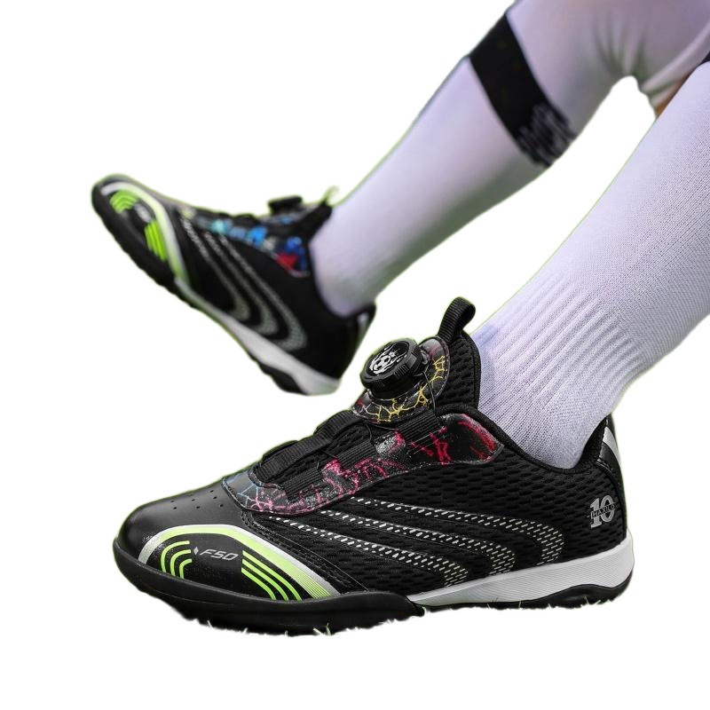 Zapatillas de Fútbol Infantil Talla 28-40, Malla y Caucho, Transpirable, Cierre Giratorio, para Terreno Firme