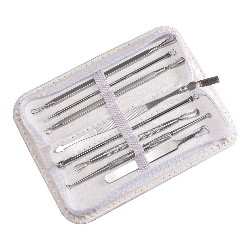 Spot clip de células de acero inoxidable, aguja para el acné, aguja para la cabeza negra, aguja para el acné, juego de 8 piezas, pinza para el acné, herramienta de belleza