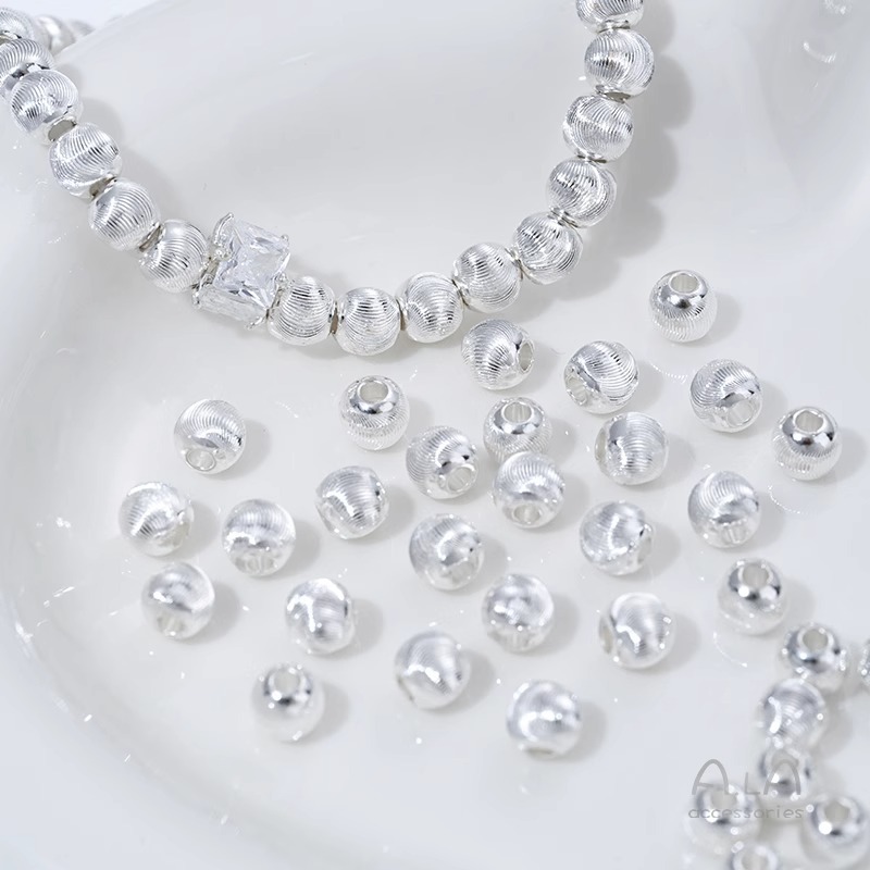 Wholesale Beaded Silver-Plated Fine-Textured Cat's Eye Faceted Brushed Round Beads DIY Pearl Bracelet Jewelry Spacer Beads