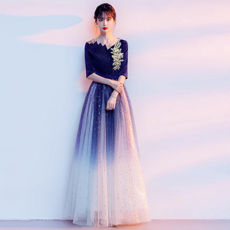 Host Evening Dress Choir Performance Costume Women's Long Dress Red Song Competition Costume Red New Student Recitation