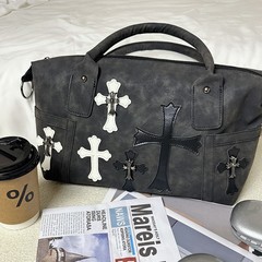 Crow Heart 黒と白のパッチワーク トラベル バッグ ローマン メタル クロス ショルダー クロスボディ バッグ