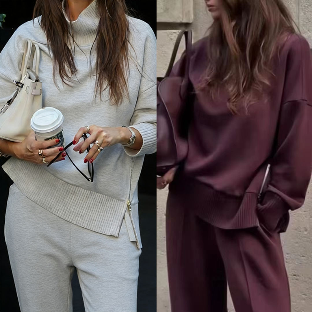 25 Spot Independent Station Amazon Cross-Border Hot Sale Spring New Pure Color Round Neck Loose Casual Sweatshirt Suit