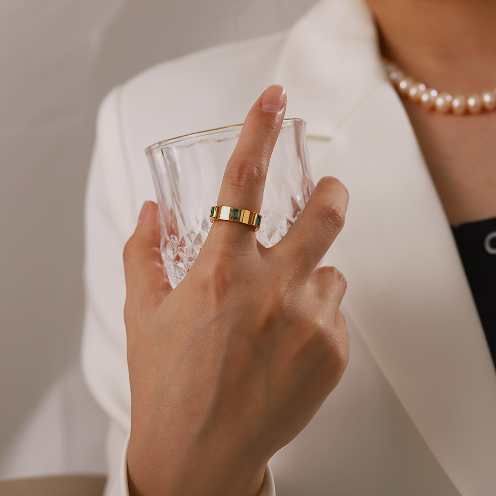 Fashion Square Stainless Steel Gold Plated Zircon Rings