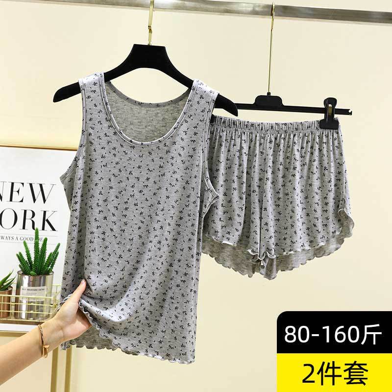 New Modal Vest Shorts Set Thin Round Neck Suspender Pajamas Pajamas Large Size Loose Floral Home Clothes