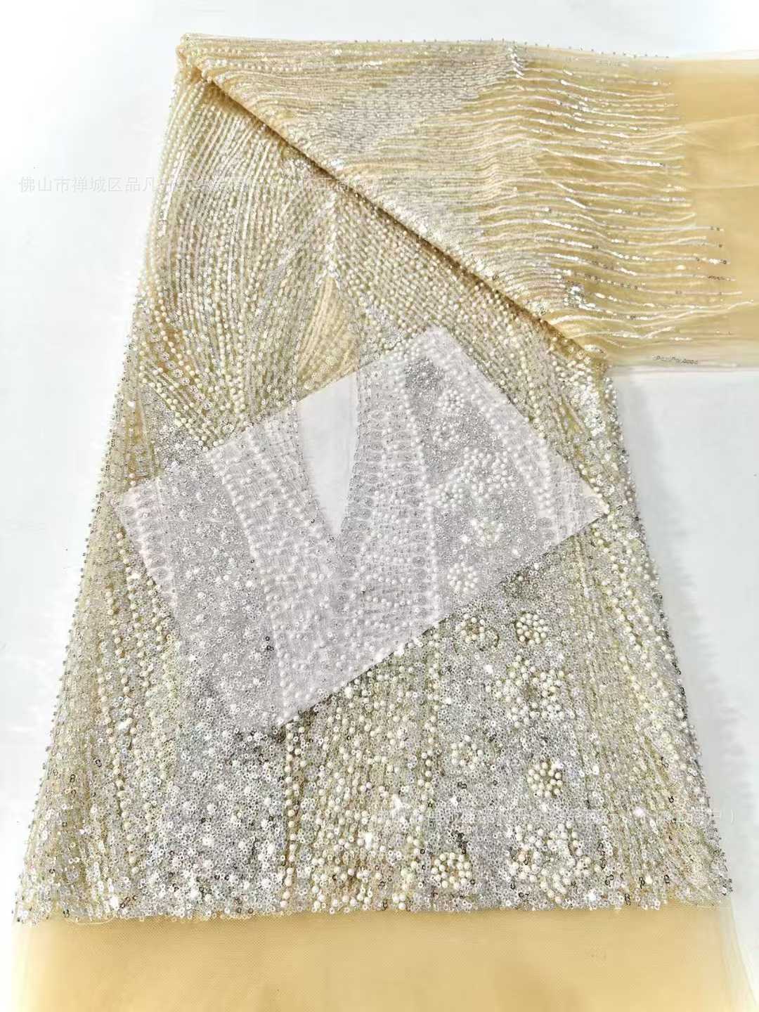 Sequinilla tela de cuentas de clavos vestido de boda vestido de noche ropa de moda fuente fábrica al por mayor