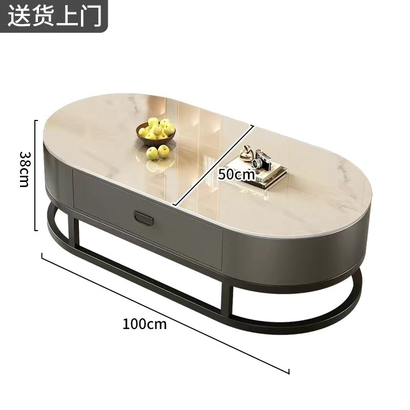 Mesa de centro de pizarra de roca, sala de estar para el hogar, lujo ligero, moderno y simple 2025 nueva mesa de té, mesa de centro de tamaño pequeño de red ovalada