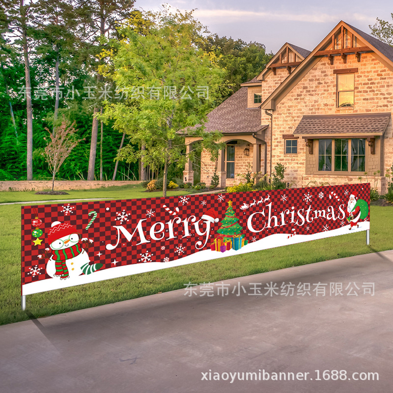 C104 눈사람 빨간색과 검은색 체크무늬 크리스마스 배너 300*50