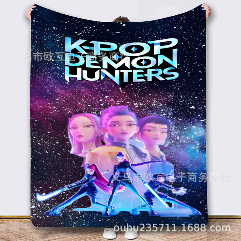 外国爆款K-POP猎魔女团（HUNTR/X）图案法兰绒毛毯 Demon Hunters|undefined