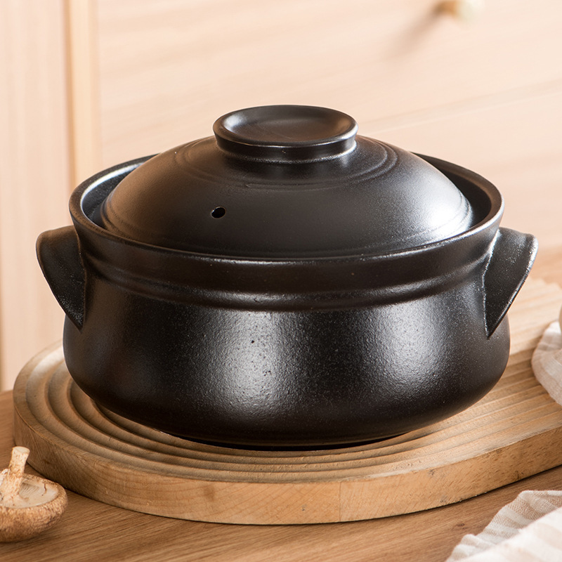 Factory wholesale black stoneware style Korean drum pot open flame high temperature resistant casserole ceramic stew pot household commercial