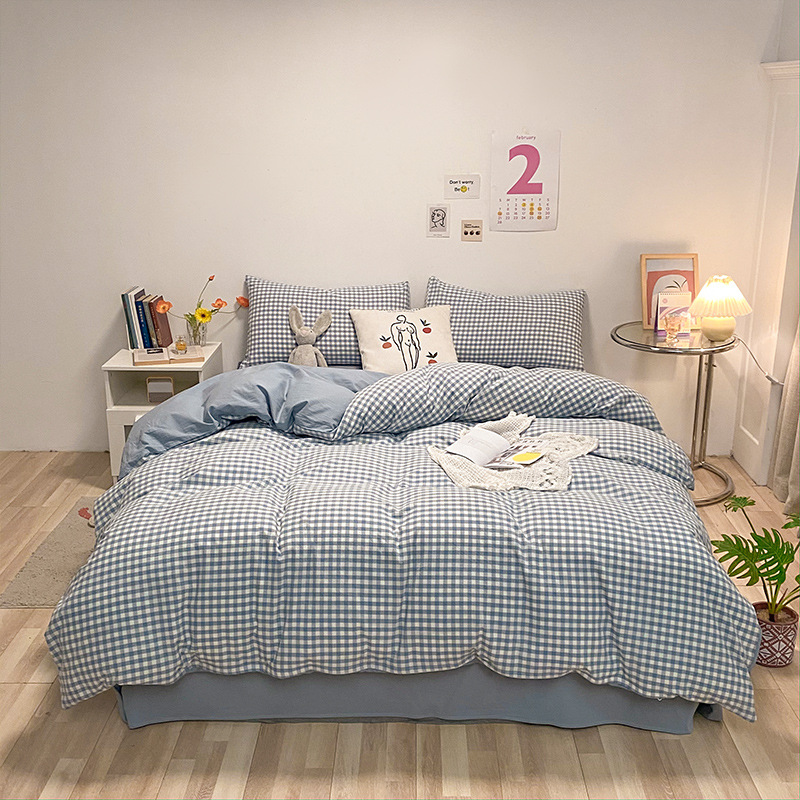 Unprinted Cotton Yarn-dyed Washed Cotton Quilt Cover Japanese Style Single Cotton Quilt Cover Simple Plaid Bedding