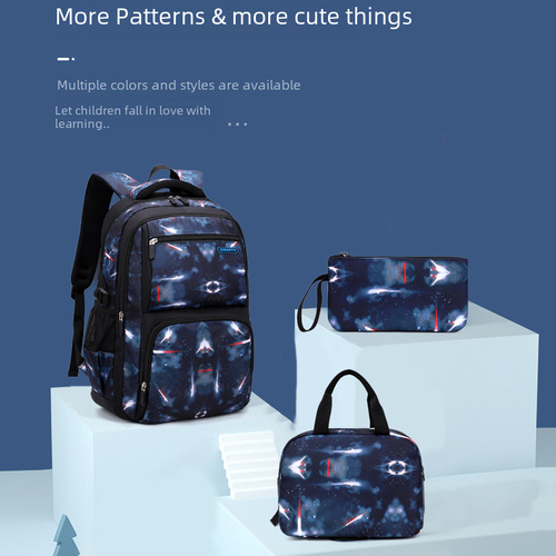 Natural Fish Fashion Starry Sky Student School Bag for Boys Grade 4-6 Set of 3 Double Shoulder Bags