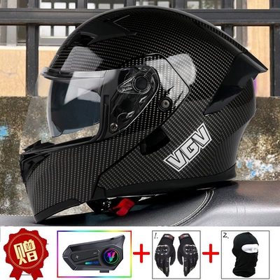 Safety Helmet – Motosiklet dəbilqələri - m-glossy-black-carbon-fiber-pattern-external-bluetooth-comes-with-gloves-headgear-anti-fog-stickers