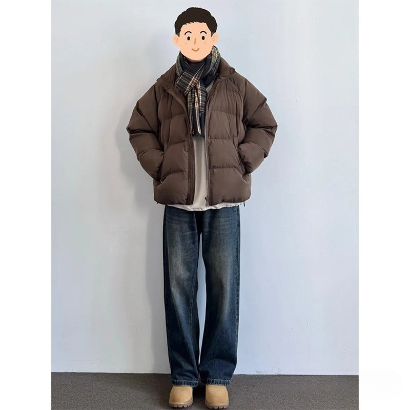 American Retro Jeans Men's Autumn and Winter Boots Matching Pants High Street Loose Straight Pants Blue Ready Stock