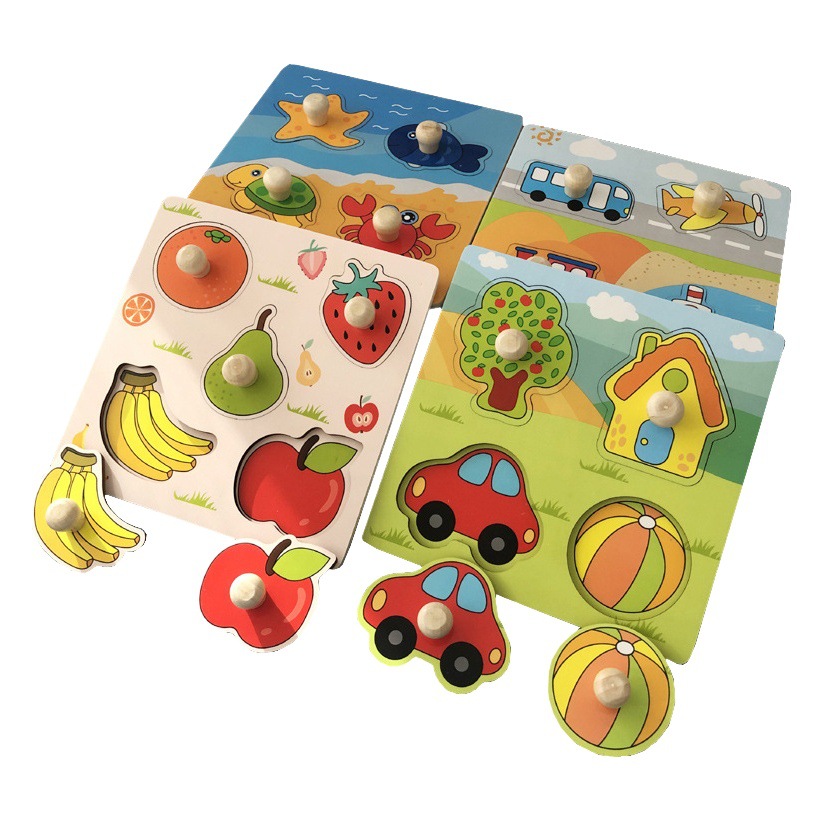 Mano agarrando tablero rompecabezas niños Montessori educación temprana inteligencia cognitiva juguetes bebé 1 bloques de construcción 2 años de edad forma Niño a juego