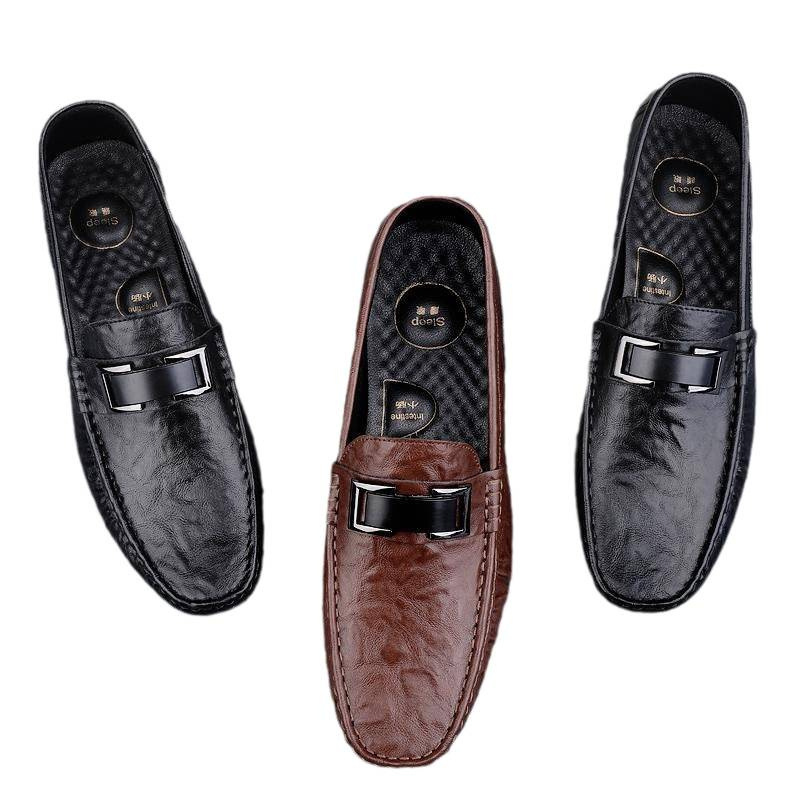 Zapatos de lujo ligero Bean para hombres de cuero genuino 2025 nuevos zapatos de estilo perezoso marca de moda impresión informal británica zapatos Lefour