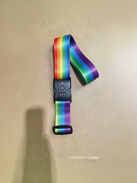 TSA combination lock luggage strap, rainbow print thickened nylon travel suitcase fastening strap, anti-theft adjustable for checked luggage