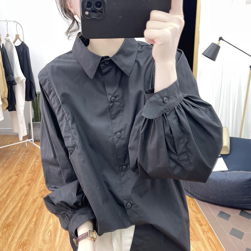新品灯笼袖长袖衬衫女春秋季韩国宽松减龄上衣复古打底衫衬衣2025|undefined