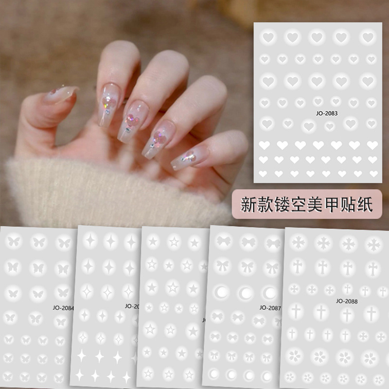 Explosive gradient hollow love stars butterfly stickers dizzy nail decorations nail shop special French spray painting