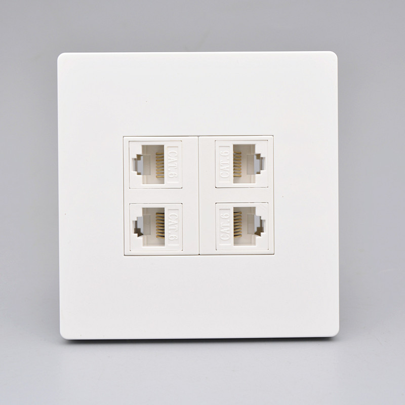 大板四口直通六类网线口插座CAT6千兆电脑4位网络双通头网口面板