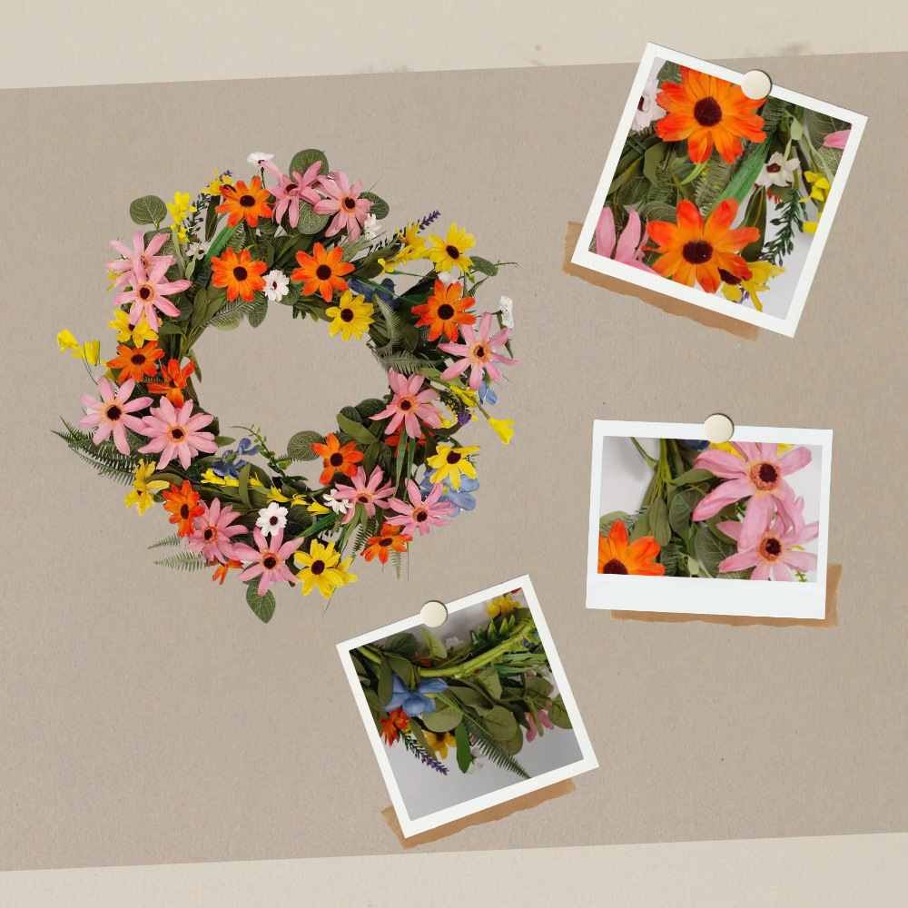 Girnalda artificial, girasol, margarita, decoración de la puerta, colgante de la sala de estar, decoración de la puerta, corona