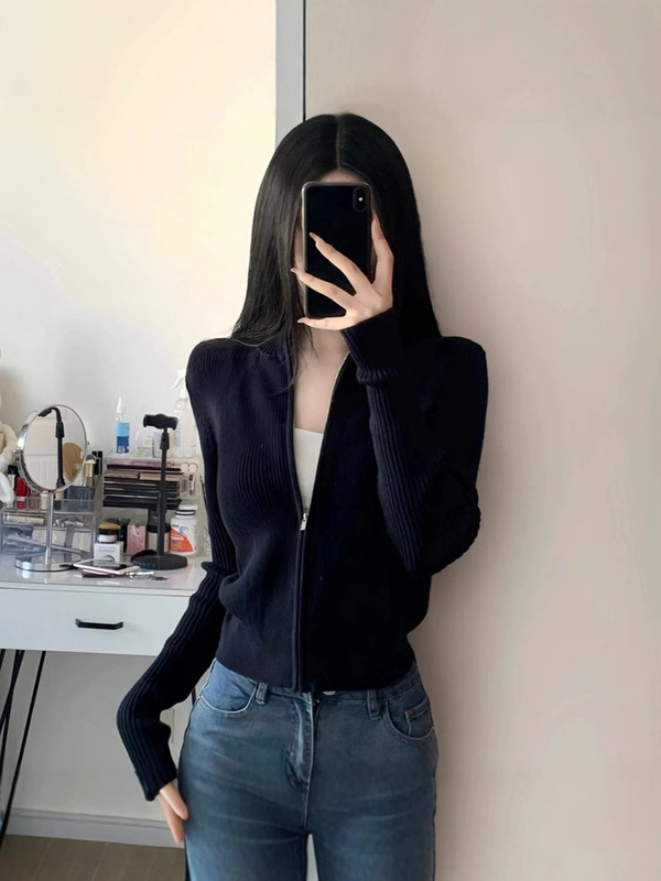 韩版软糯拉链针织衫女士秋冬新品内搭休闲学院风毛衣外套卫衣上衣|undefined