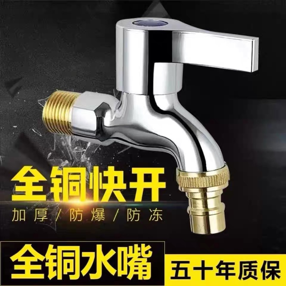 全铜洗衣机水龙头加厚防爆4分单冷不锈钢拖把池快开自一进二出水