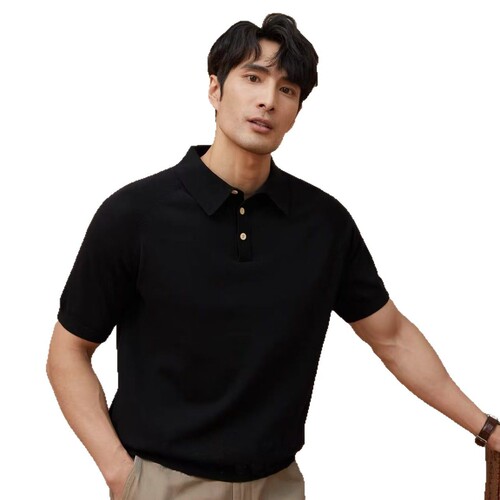 Recommended Knit Elegant Collarless Peplum Sleeve Polo Shirt Knit Short Sleeve Stylish and Versatile Top