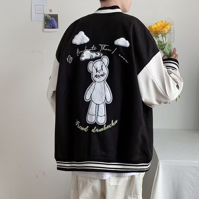Men's Leather Sleeve Baseball Jacket Retro Casual Style_voghion.com