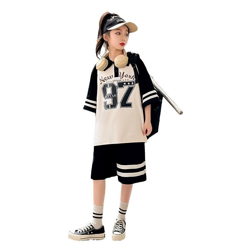 Summer set, uniform, trousers, sports suit, for teenagers, loose fit, with short sleeve