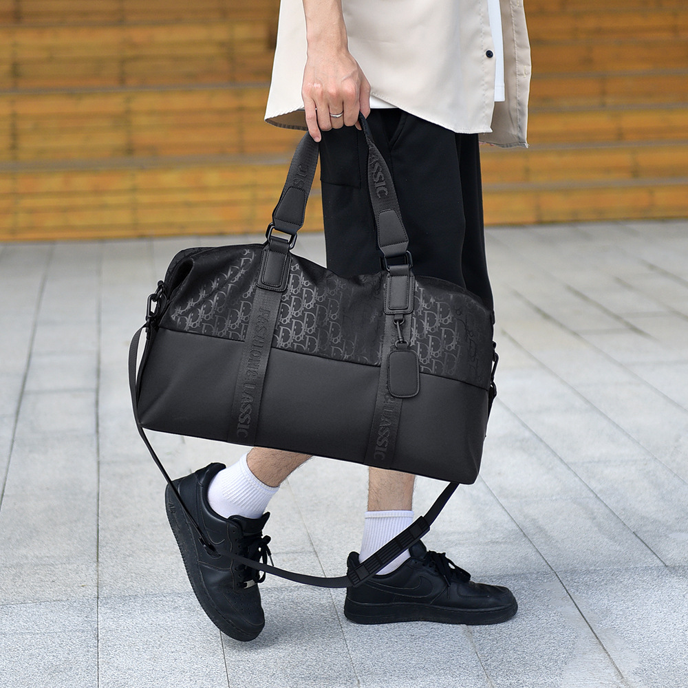 Seco y húmedo separación bolsa de viaje ocio película de cuero negro textura bolsa de mano de alta capacidad bolsa deportiva de tendencia