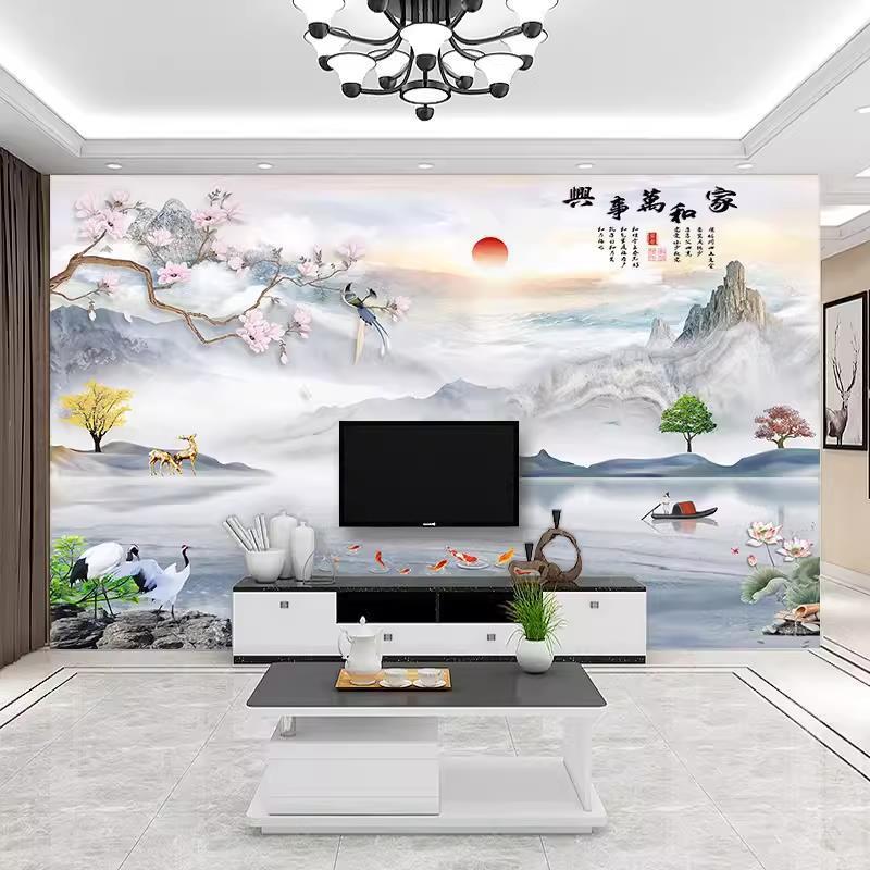 墙纸3d立体壁画电视背景墙壁纸客厅家和影视壁布装饰墙布自粘|undefined