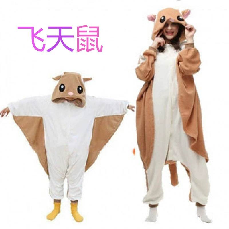 Смешанная осенне-зимняя версия туалета, цельная пижама с рисунком животного, летающий белка, теплая одежда для домашнего выступления, стиль для пары