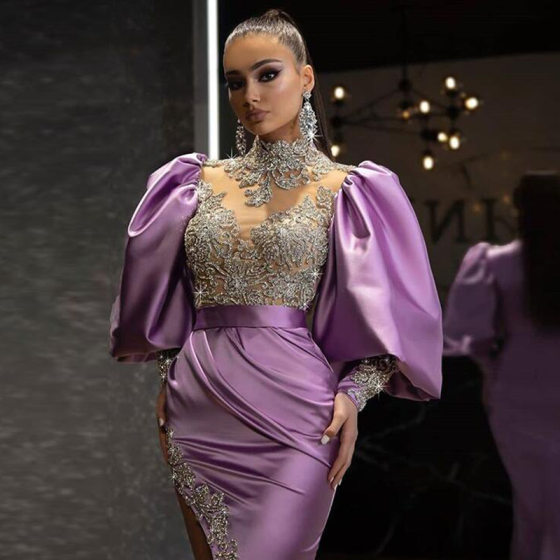 2024 New European and American Cross-border Amazon Dress Princess Sleeve Hip Long Dress Trailing Gold Elegant Evening Dress