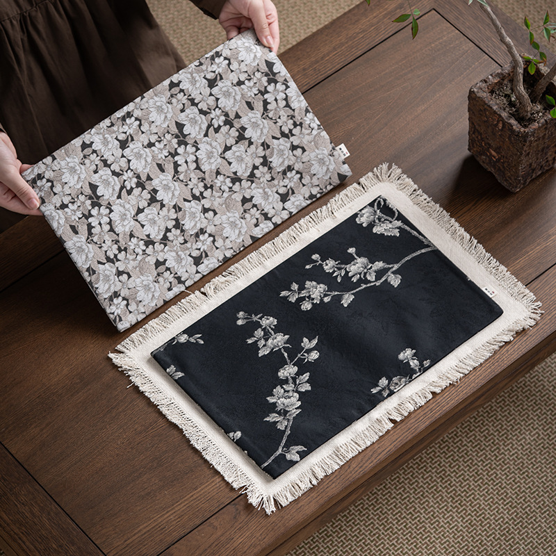 綿麻錦織茶マット、手作りタッセル茶マット、シンプルで万能なテーブルクロス、ドライバブルマット、ティーテーブルマット、断熱ティーマット|undefined