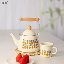懷舊搪瓷茶壺精致民宿法式復古北歐煮水壺搪瓷奶鍋煮茶壺