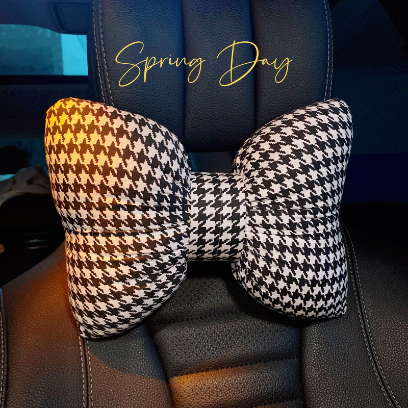 Houndstooth Car Interior Headrest Neck Pillow Women's Winter Cute Car Seat Belt Shoulder Guard Gear Handbrake Cushion