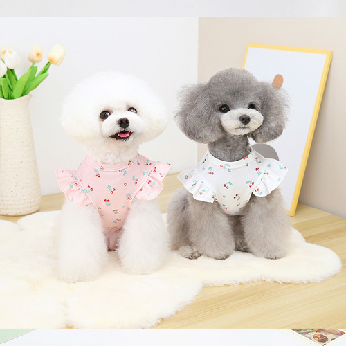 New puppy clothing lace sleeve T-shirt small and medium-sized dogs Teddy pet puppy clothes Pomeranian spring and summer clothing