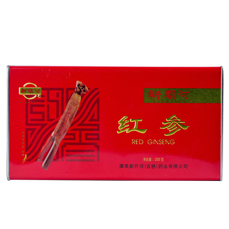 Kangmei New River Red Ginseng Iron Box 20 Pieces 200g Net Content 8-10 Pieces 6-Year Root Nourishing Soup Stock Wholesale