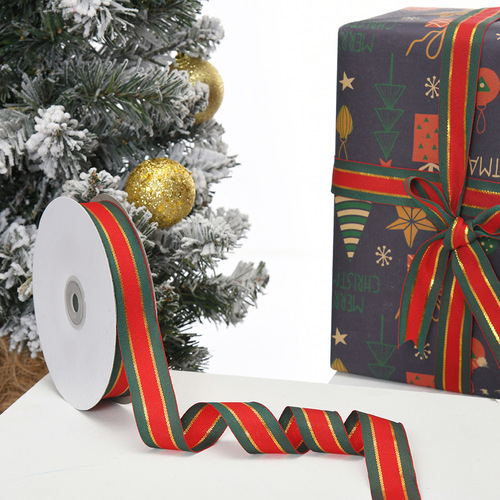 Christmas red and green ribbons, Christmas gift flower decoration colorful ribbons, decorative polyester woven tape wholesale
