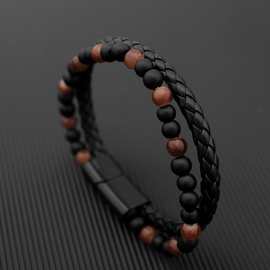 Temu热卖天然虎眼石手工编织合金磁铁扣饰品时尚首饰串珠男士手链