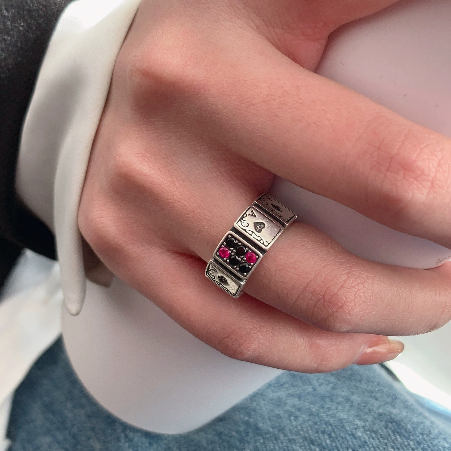 Игральные карты, цирконий, маленький дизайнерское кольцо, мод pendant, образец серебро 925, стиль легкой роскоши