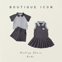 儿童学院风套装男女童polo两件套2025夏季新款韩版翻领兄妹装代发