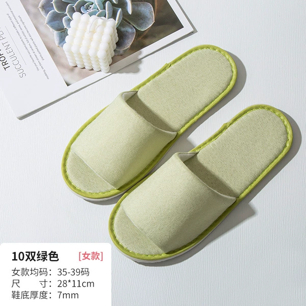 High-end home hospitality linen slippers (size 39 grass green)