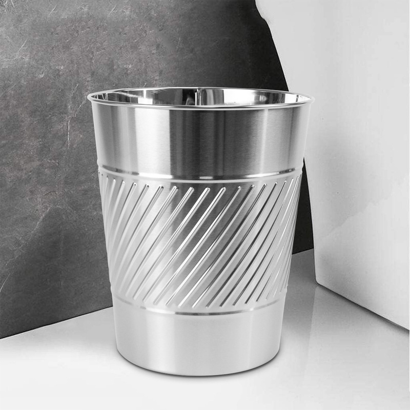 Household Stainless Steel Anti-rust Trash Bin Living Room Kitchen Bathroom Large Capacity Coverless Trash Bin Large Diameter Trash Bin