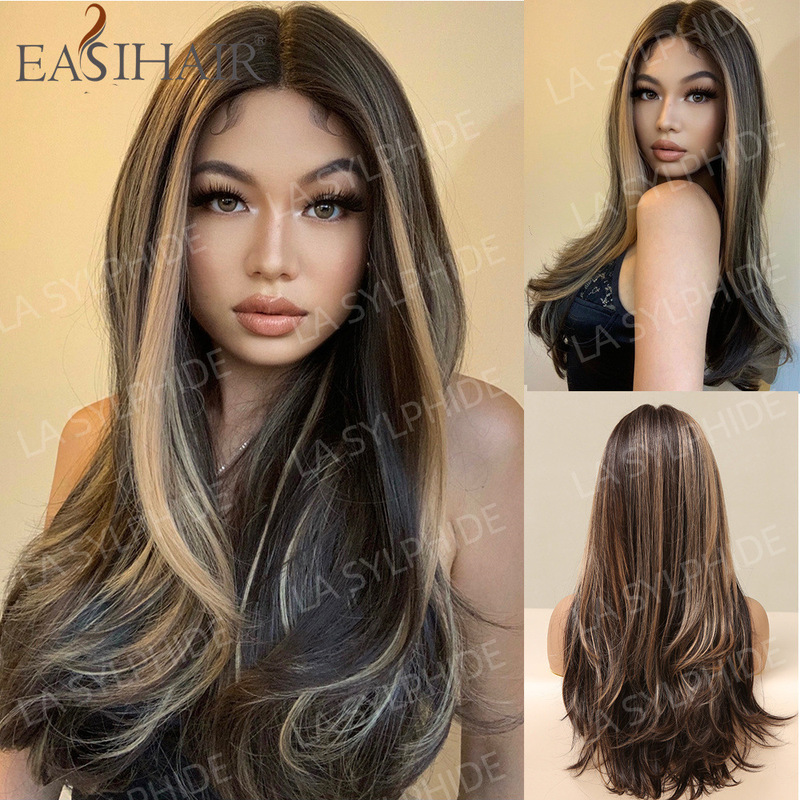 Wig women's long straight hair with lace wig multi-color women's full head cover 13*1 T lace wig hand-woven without glue