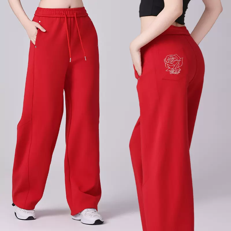 广场舞新款弯刀裤秋冬运动舞蹈长裤直筒宽松阔脚束口香蕉裤