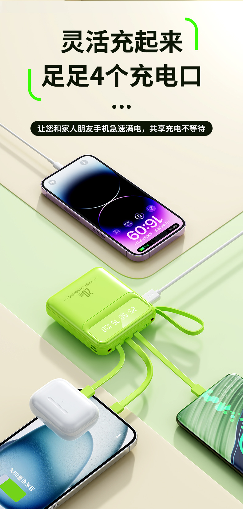 Tragbares Ladegerät 20000 mAh mit 3C-Zertifikat, große Kapazität, Reiseladegerät für Geschenke, individuelle Logo-Anpassung möglich